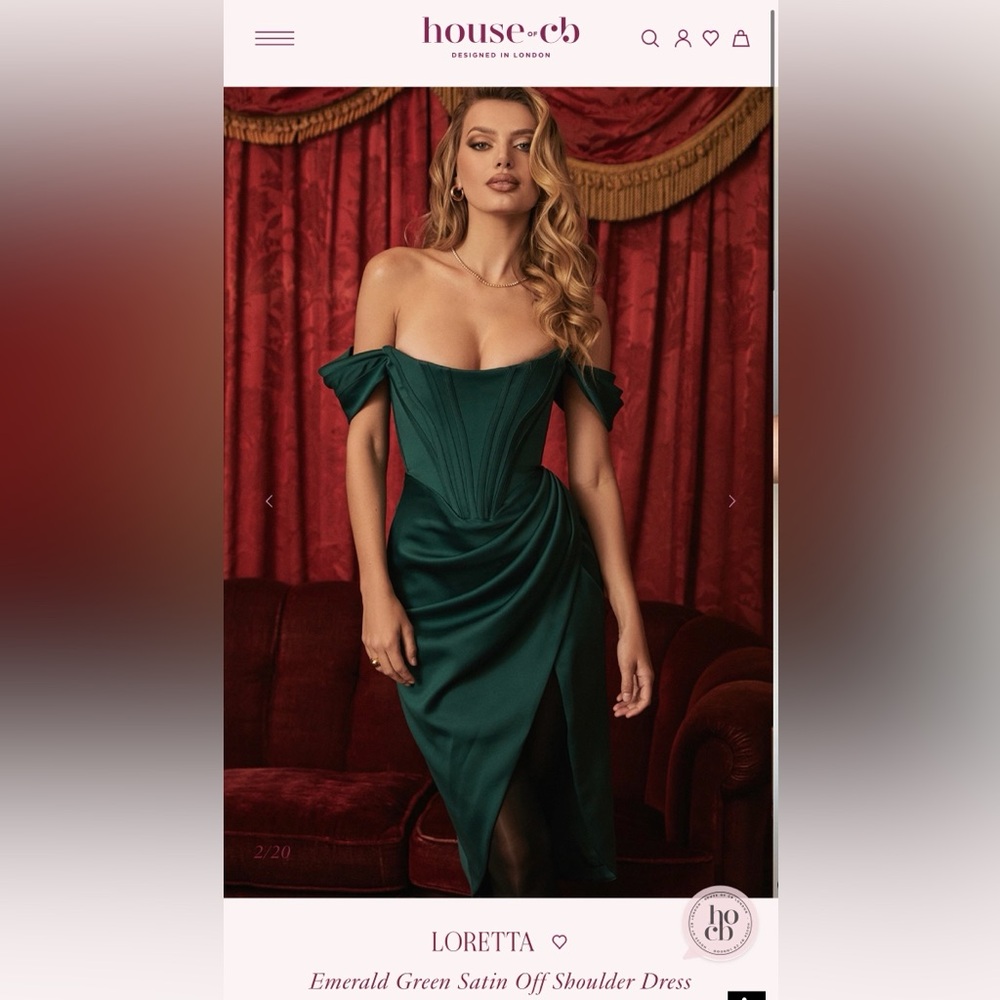 House of CB Emerald Green Satin Strapless Dress